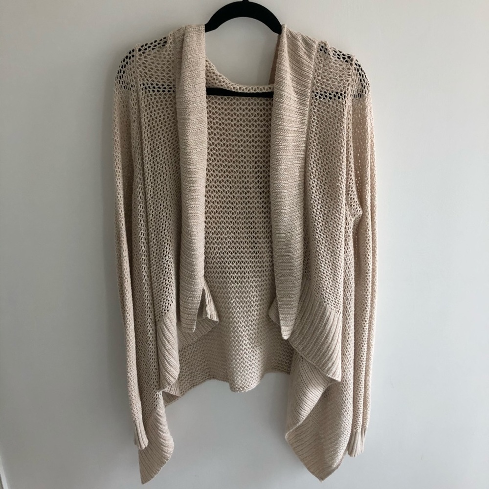 | Oatmeal Open Knit Hooded Cardigan |